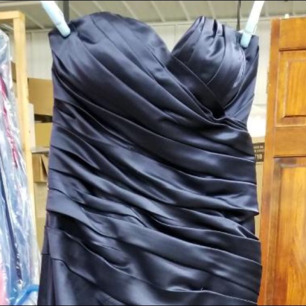 Navy Satin Sweetheart Prom Dress